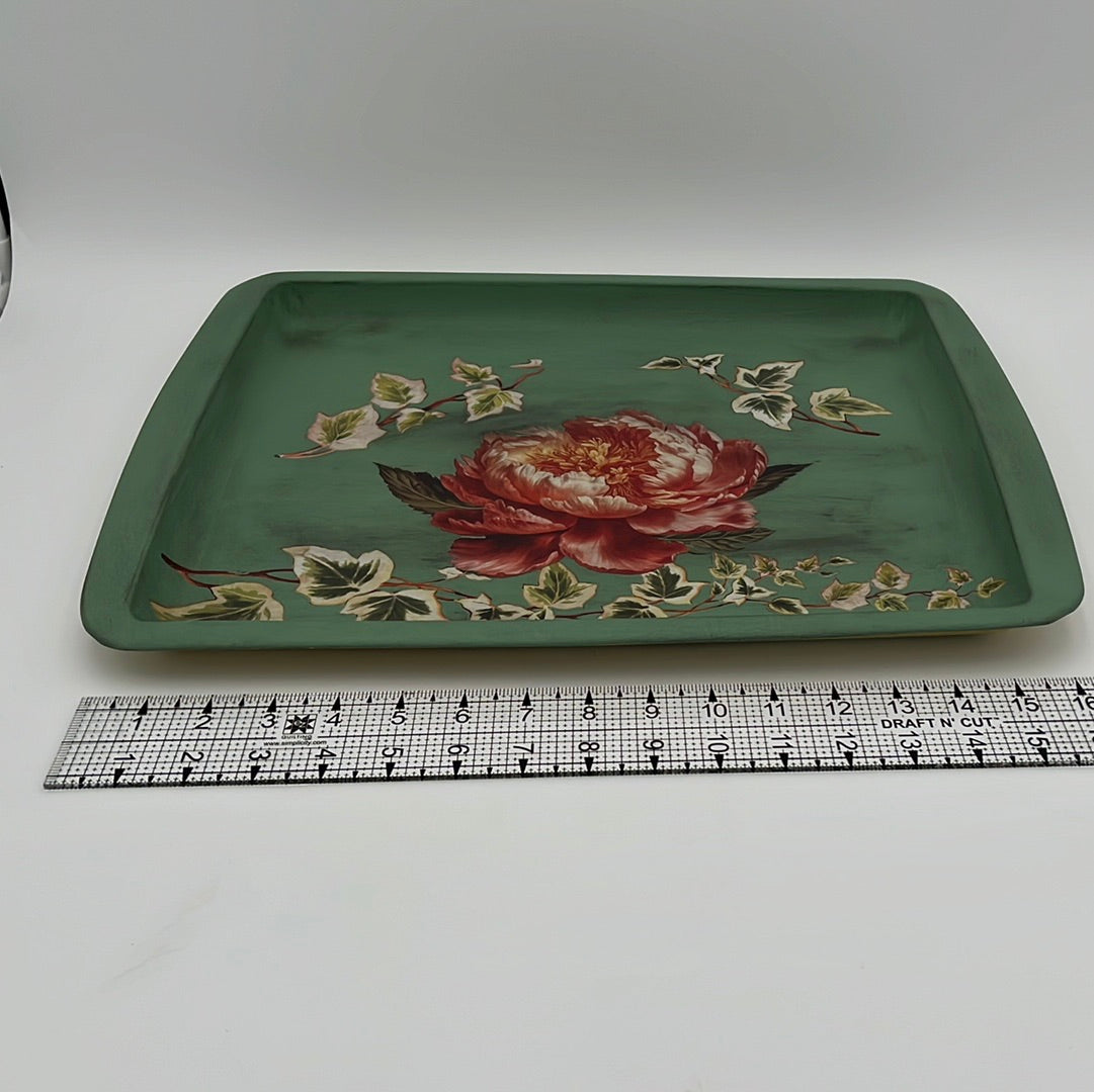 Vintage Look Metal Tray Iron Orchid Design Antique Rose w/Ivy Cottage Style