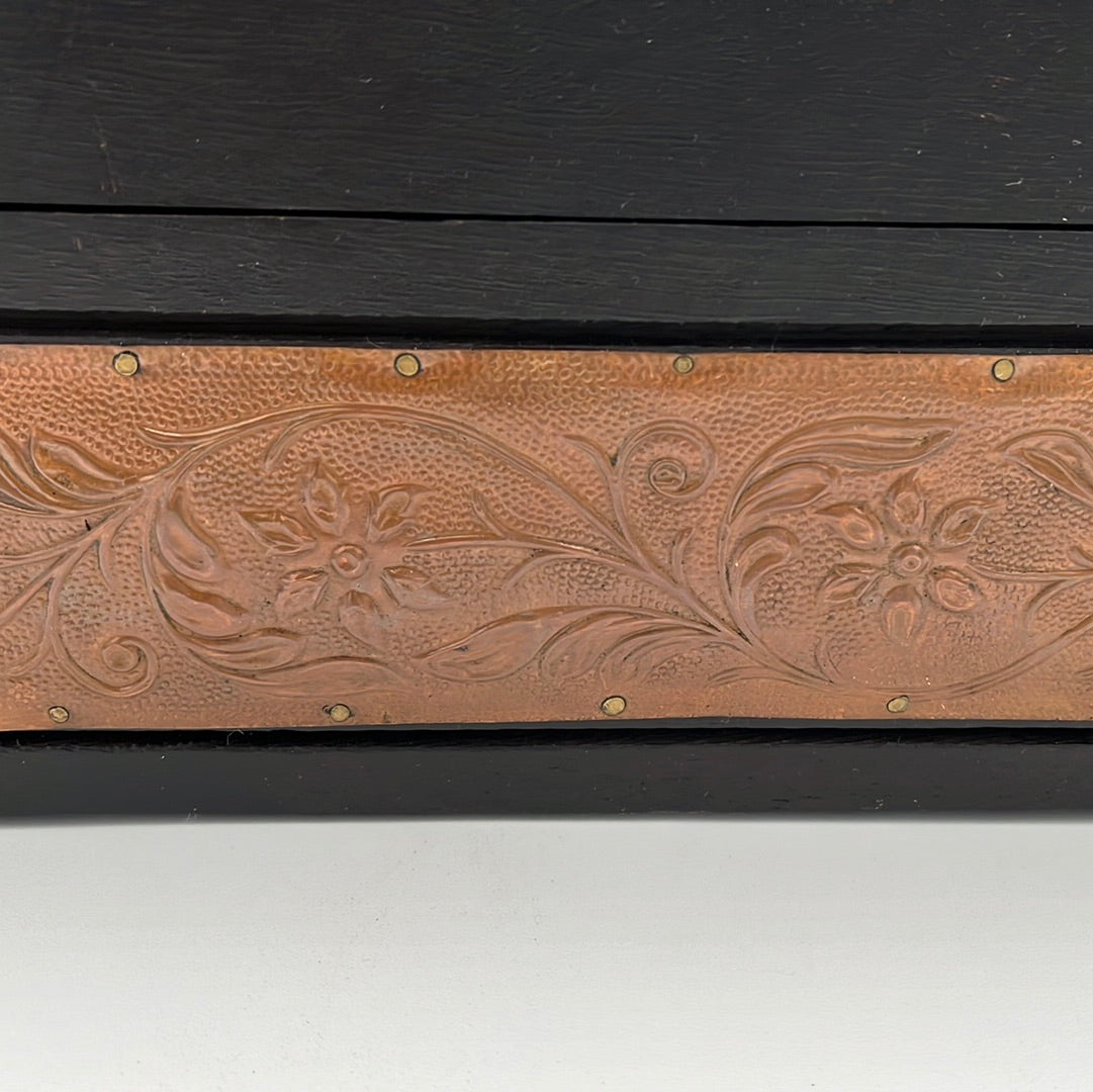 Vintage Wooden Box with Brass Plated Relief