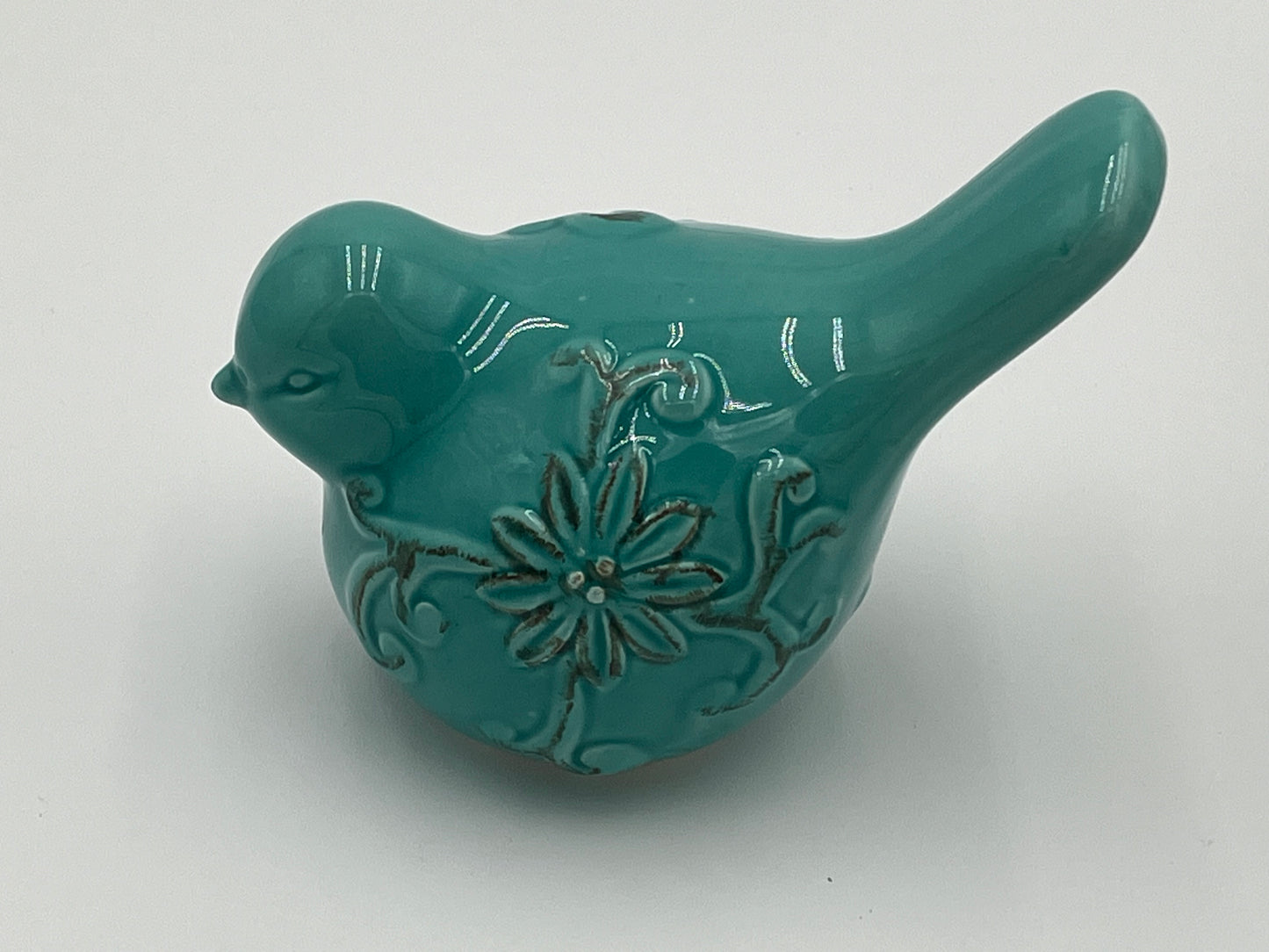 Vintage Blue-Green  Turquoise Glazed Garden Bird Statue 9" x 7 1/2 "