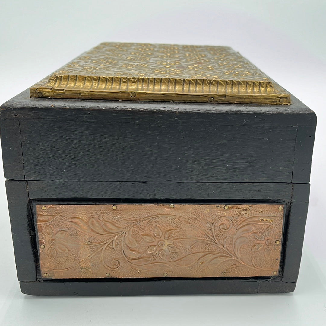 Vintage Wooden Box with Brass Plated Relief