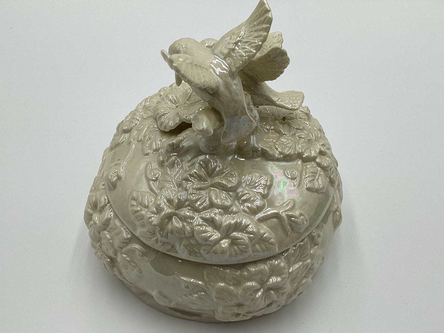 Hummingbird Covered Trinket/Candy Dish Porcelain 7" Tall 5.25" Wide