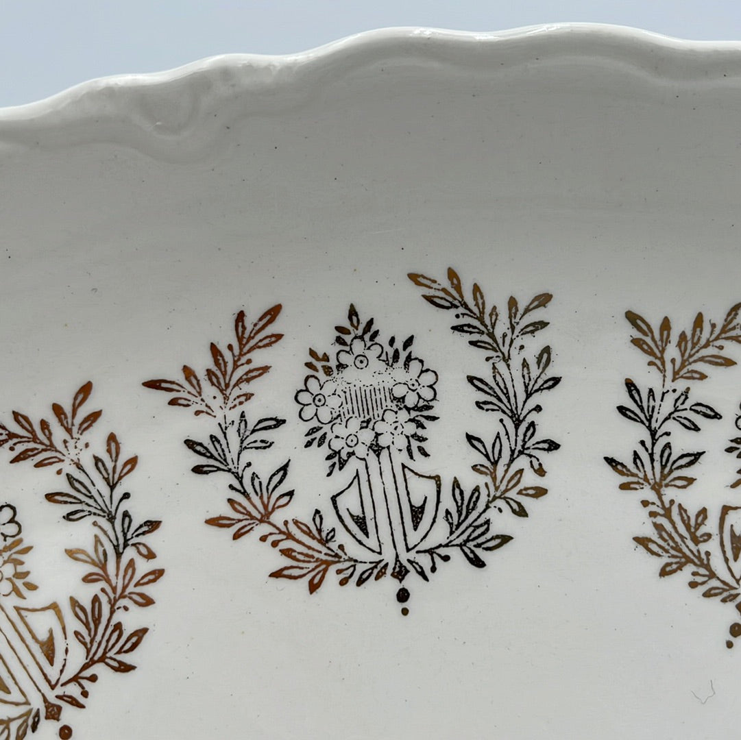 Rare Vintage Platter with 22K Gold emblems, Embossed Rim