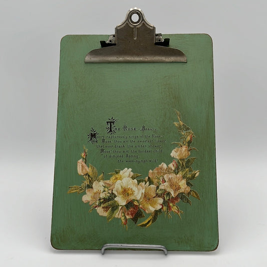 Cottage Style Decorated Clipboard with Iron Orchid Design transfer