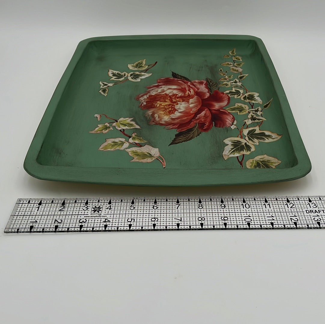 Vintage Look Metal Tray Iron Orchid Design Antique Rose w/Ivy Cottage Style