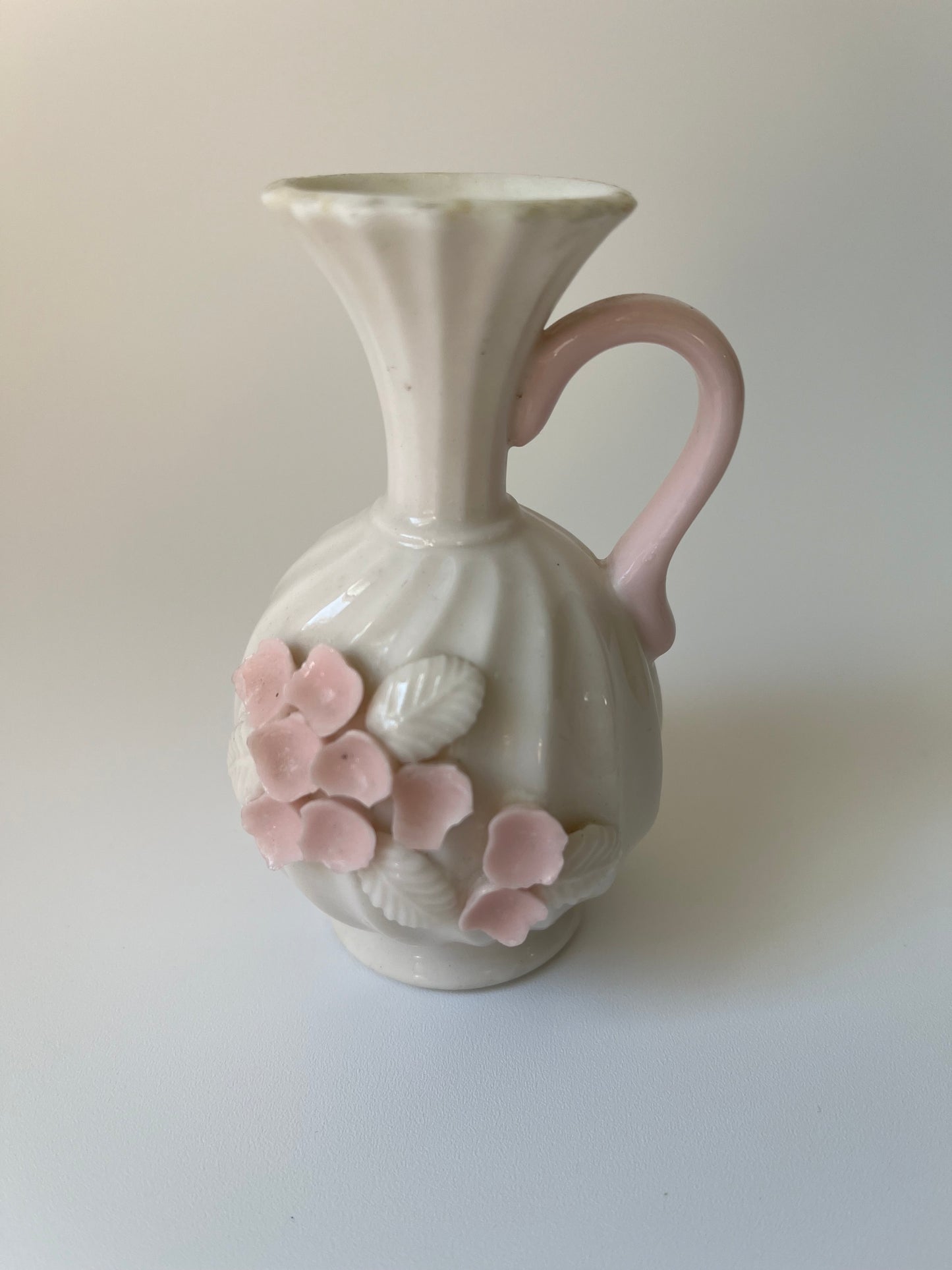 Rare Vintage Norcrest Miniature Bud Vase White with Pink Flowers