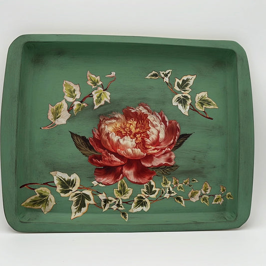 Vintage Look Metal Tray Iron Orchid Design Antique Rose w/Ivy Cottage Style