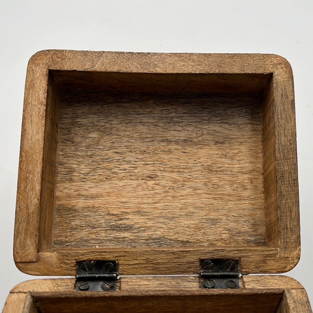 Beautiful Vintage Solid Wood Box with Metal Details and Wood Inserts