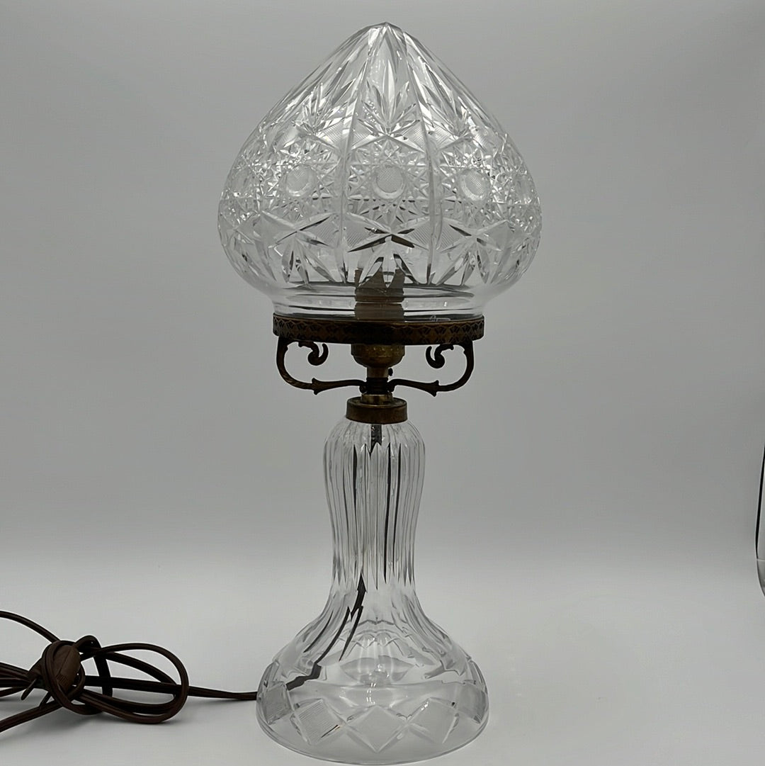 Rare 1930s Antique Libby Crystal Electric Lamp w/ Mushroom Shade