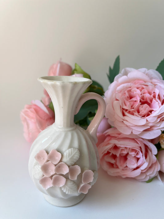 Rare Vintage Norcrest Miniature Bud Vase White with Pink Flowers
