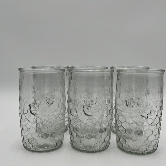 Set of 6 Honeycomb & Rooster Highball Glasses Farmhouse Country Style