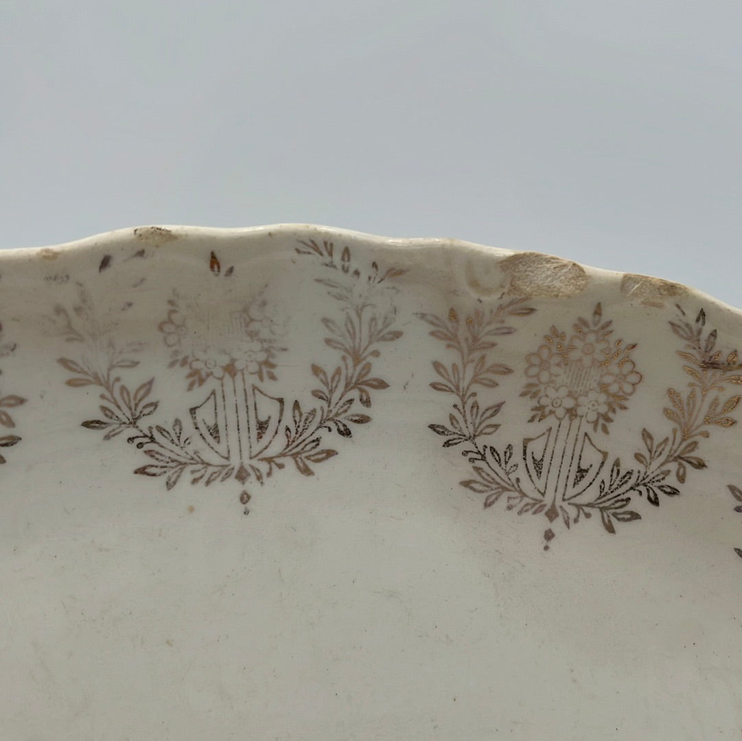 Vintage Platter with Gold Emblems, Embossed Rim USA  mark