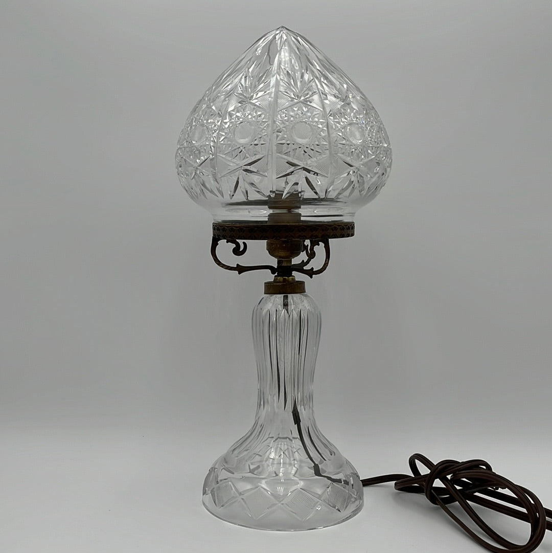 Rare 1930s Antique Libby Crystal Electric Lamp w/ Mushroom Shade