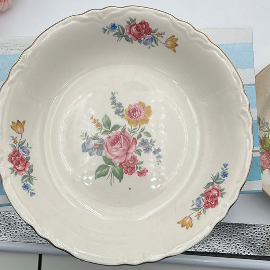 Vintage Hazel Rose Floral Pottery Serving Bowl