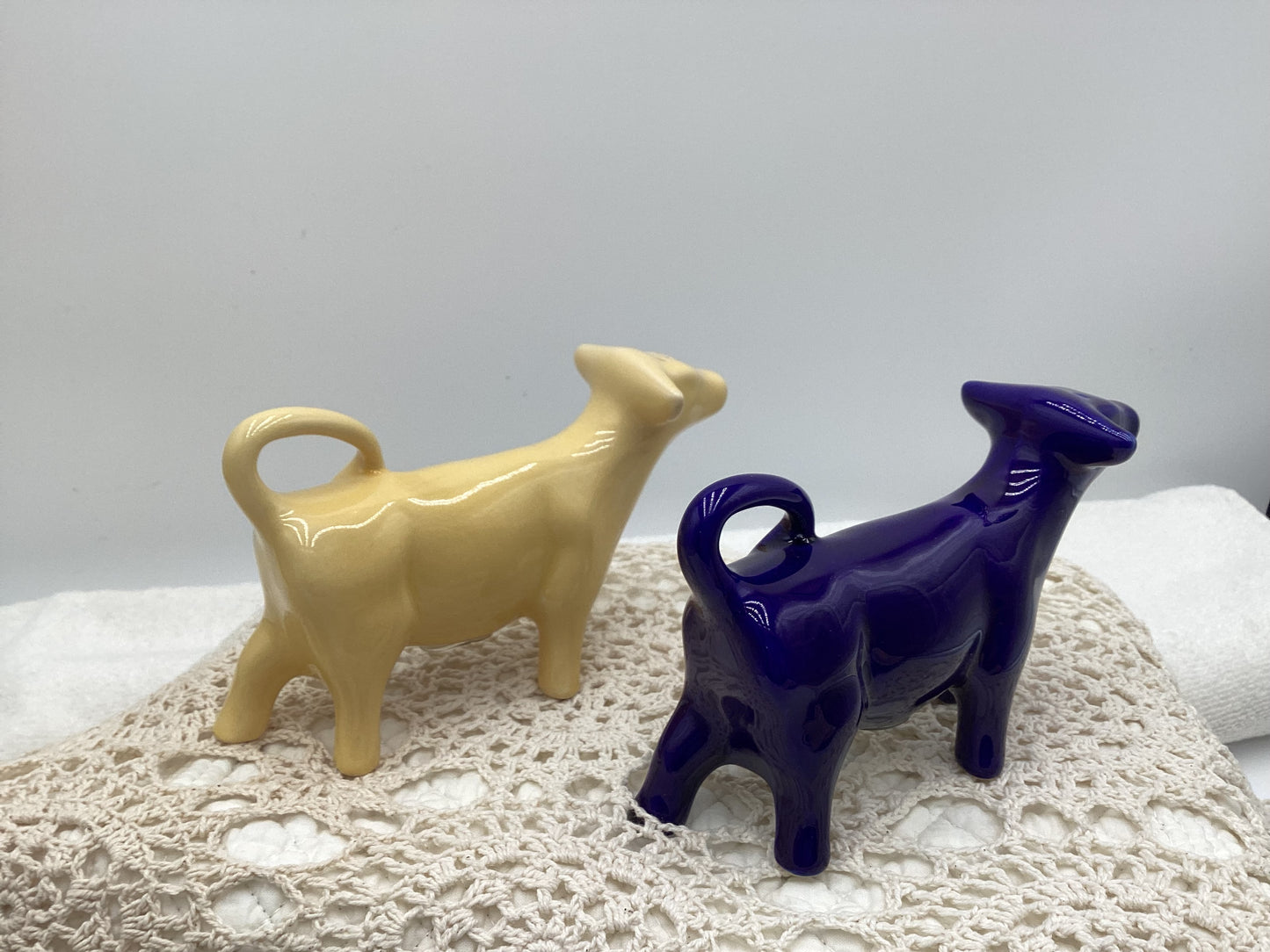 Vintage cow salt and pepper shakers, One Blue, One Yellow