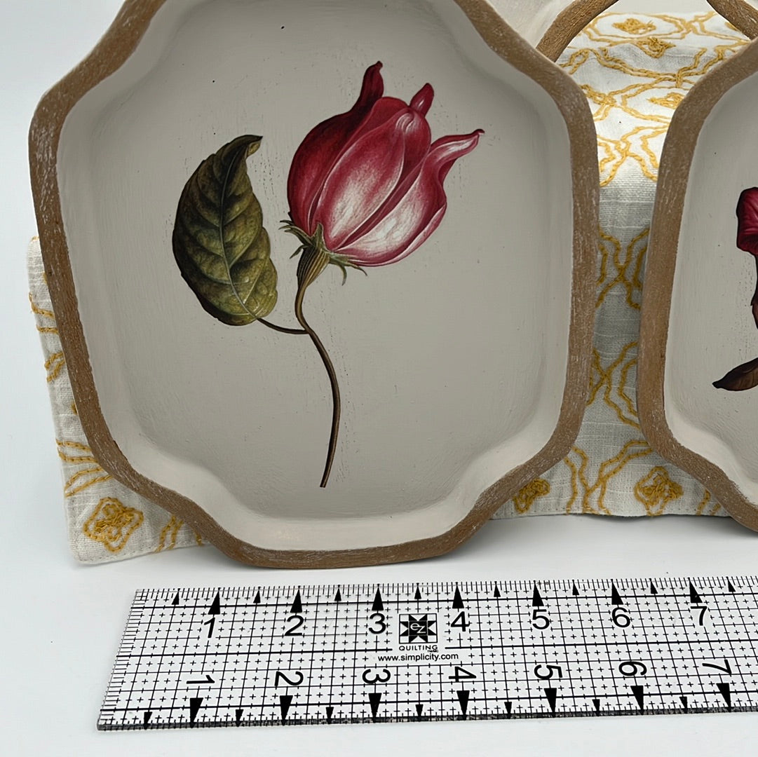 Set of 4 Small Trays w/Iron Orchid Design Flowers Cottage Style