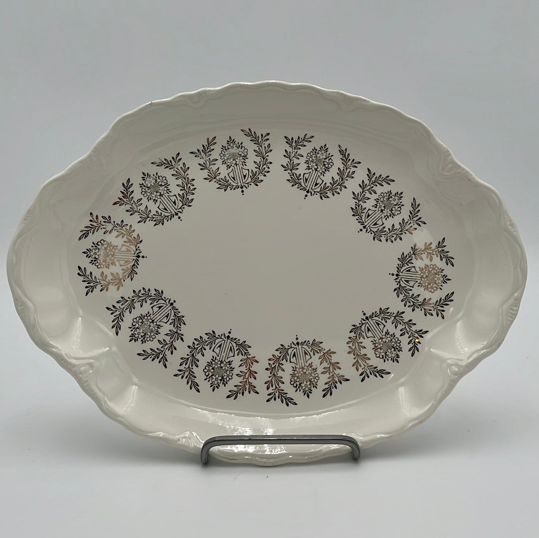 Rare Vintage Platter with 22K Gold emblems, Embossed Rim